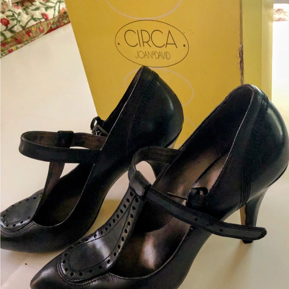Joan & David Black T-Strap Heels